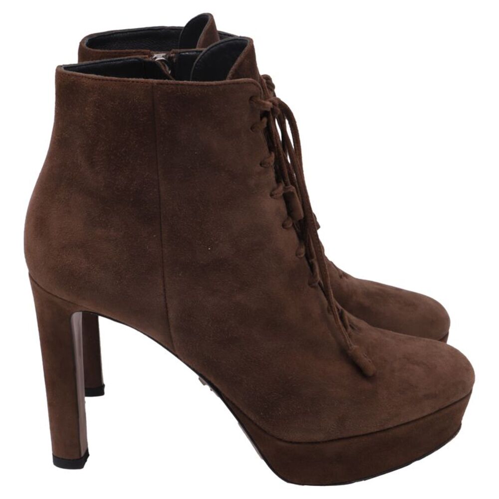 Prada Lace Up Boots in Brown Suede